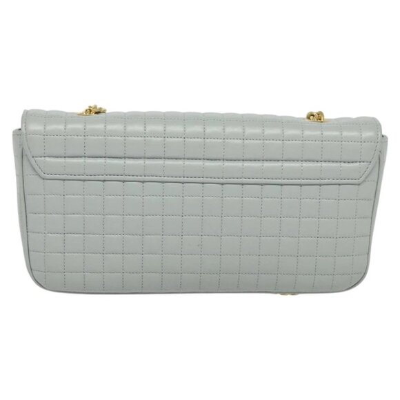 CELINE Quilted Chain Shoulder Bag Lamb Skin Gray Gold Auth mr1084V - Picture 3 of 14